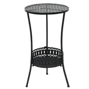 Vintage  Metal Bistro Table with Decorative Details and Storage Basket