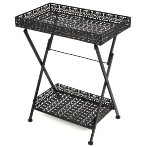 Vintage  Foldable Metal Tea Table with Storage Basket Black Decorative