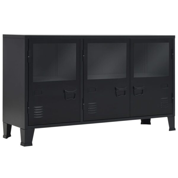 Industrial  Metal Sideboard Storage Cabinet with Glass Doors & Shelves Black