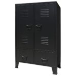 Industrial  Metal Wardrobe with Adjustable Shelves and Drawers Black