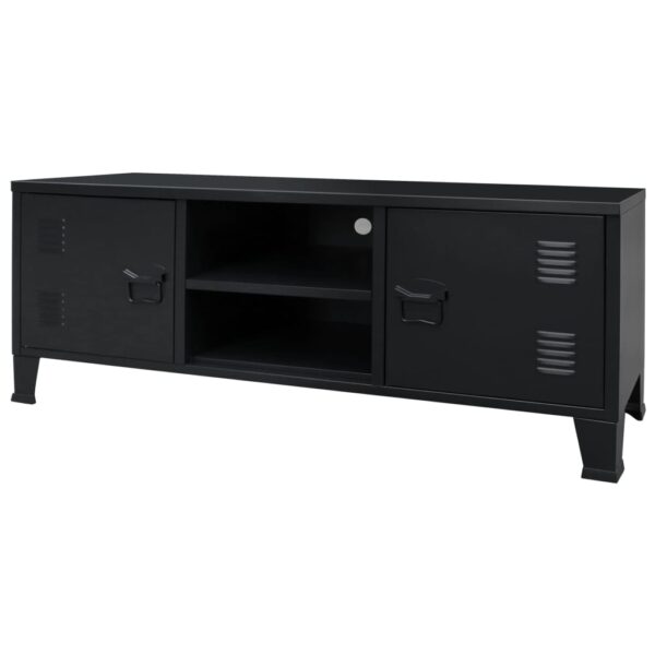 Industrial  Metal TV Cabinet Black with Storage Shelves and Doors