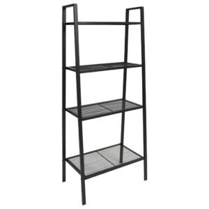 Modern Metal Ladder Bookcase 4-Tier Display Storage Shelving Unit Black Decor