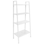 White Metal Ladder Bookcase 4-Tier Display Storage Shelving Unit Easy Assemble