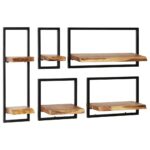 Rustic Acacia Wood Wall Shelf Set Retro Industrial Steel Frame Display Storage