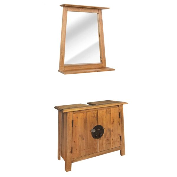 Vintage Solid Pine Wood Bathroom Vanity Cabinet Set with Mirror Rustic Charm