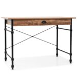 Chic Oak Colour Writing Desk Industrial Design Steel Legs Spacious Drawer Home Office