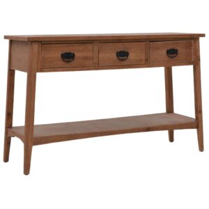 Vintage Solid Fir Wood Console Side Table with Drawers and Shelf in Brown