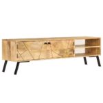 Solid Mango Wood TV Cabinet Rustic Stand Ample Storage Polished Lacquered Decor