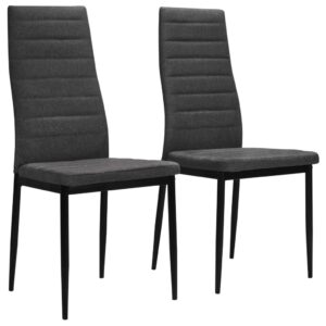 Set of Two Contemporary Dark Grey Upholstered Fabric Dining Chairs with Metal Frame