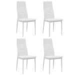 Elegant White Faux Leather Dining Chairs Set of Four with Steel Legs Modern Design