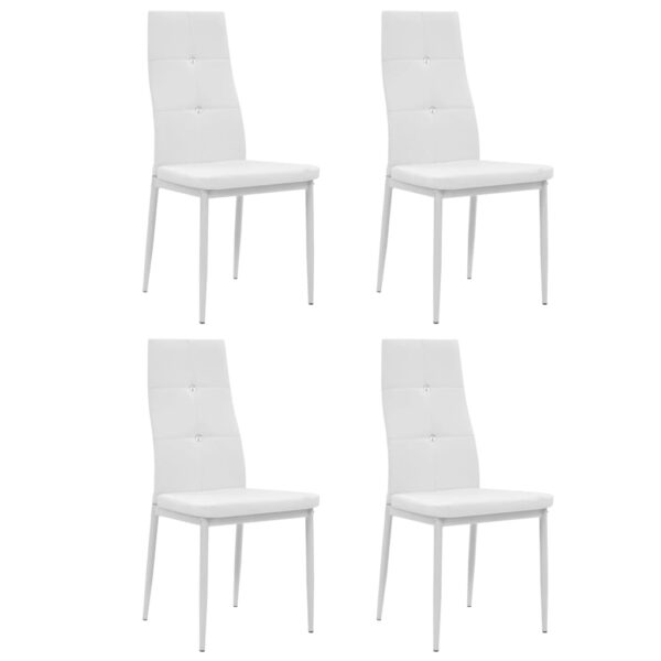 Elegant White Faux Leather Dining Chairs Set of Four with Steel Legs Modern Design