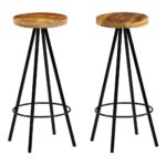 Set of Two Industrial Mango Wood Bar Stools with Steel Frame and Footrest