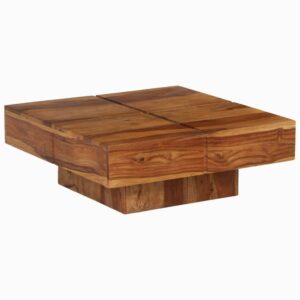 Vintage Solid Acacia Wood Coffee Table - Polished & Lacquered Unique Design