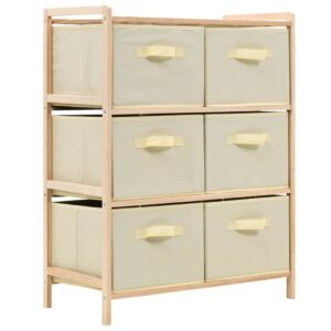 Beige Cedar Wood Storage Rack Organizer with 6 Fabric Baskets Home Decor Shelving