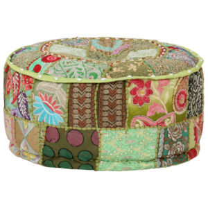 Vintage Handmade Cotton Pouffe Ottoman Exotic Embroidered Patchwork Green