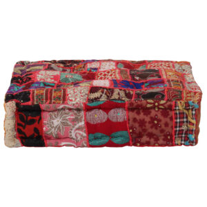 Vintage Handmade Cotton Pouffe Ottoman Exotic Embroidered Patchwork Red Square