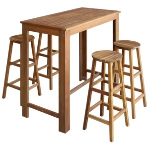 Solid Acacia Wood Bar Table Set Rustic Home Cafe Weatherproof Stools Footrests