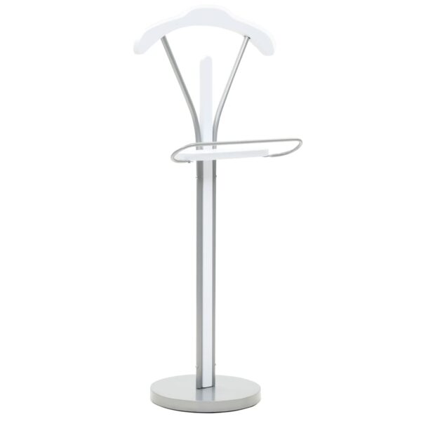 Elegant White Suit Valet Stand Clothing Rack Organizer with Accessory Tray