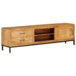 Retro Solid Mango Wood TV Stand Media Console Sideboard with Steel Legs