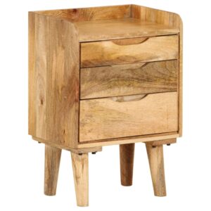 Vintage Solid Mango Wood Bedside Cabinet Rustic Nightstand with 3 Drawers