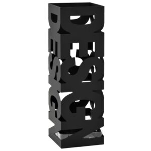 Modern Black Steel Umbrella Stand with Removable Drip Tray Home Entryway Decor