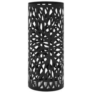 Elegant Steel Umbrella Stand with Drip Tray Black Leaf Design Home Entryway Decor