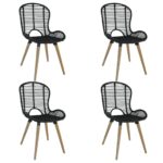 Dining Chairs 4 pcs Black Natural Rattan