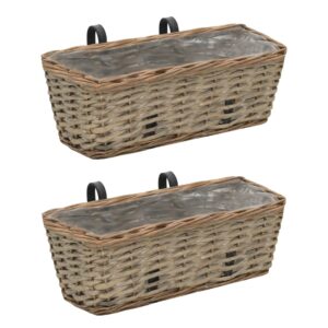 Wicker Balcony Planter Set Rustic PE Lined Outdoor Railing Herb Flower Pots