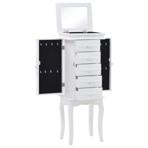 Elegant White Free Standing Jewelry Cabinet Organizer MDF Pine Wood Spacious