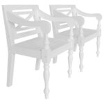 Elegant White Solid Mahogany Wood Batavia Chairs Set Indoor Armrests