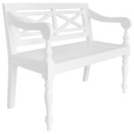 Elegant White Solid Mahogany Wood Batavia Bench Curved Armrests Indoor Seating