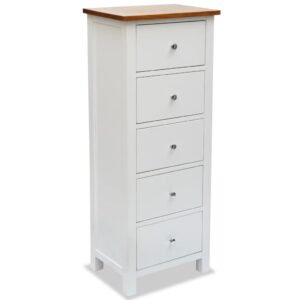 Elegant Two-Tone Solid Oak Wood Tall Chest of Drawers White Finish