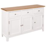 Rustic Solid Oak Wood Sideboard Storage Cabinet with Drawers and Doors