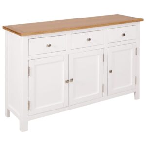 Rustic Solid Oak Wood Sideboard Storage Cabinet with Drawers and Doors