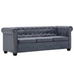 3-Seater Chesterfield Sofa Artificial Suede Leather Grey