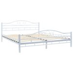 Elegant Queen Size White Metal Bed Frame with Sturdy Plywood Slats