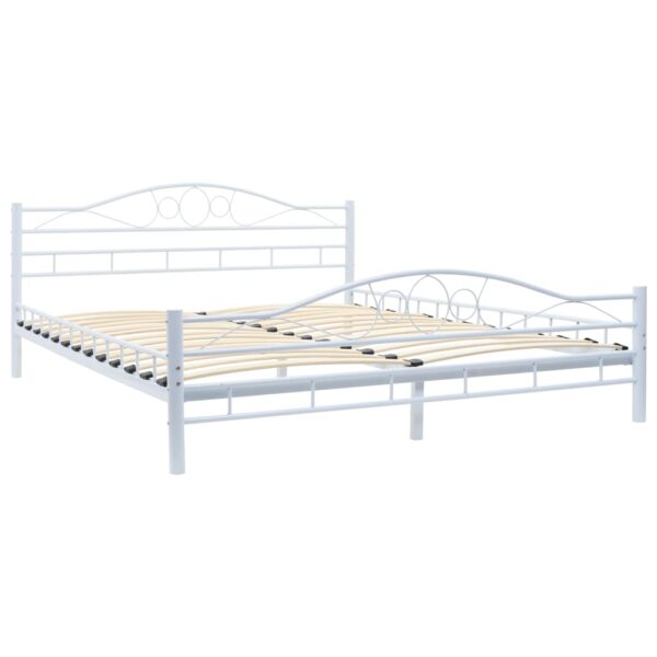 Elegant Queen Size White Metal Bed Frame with Sturdy Plywood Slats