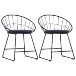 Elegant Black Faux Leather Dining Chairs Set of Two with Removable Cushions