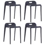 Chic Stackable Dining Stools Set of Four Black Plastic Indoor Outdoor Easy Clean