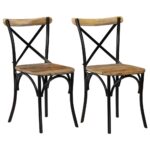 Vintage  Solid Mango Wood Dining Chairs Set of Two with Steel Frame