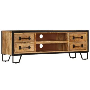 Solid Mango Wood Industrial TV Stand Media Console Sideboard with Storage