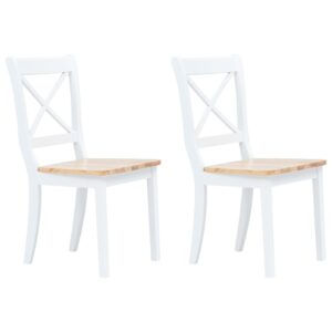 Dining Chairs 2 pcs White and Light Wood Solid Rubber Wood