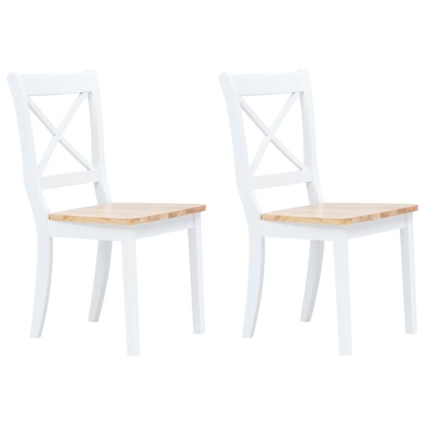 Dining Chairs 2 pcs White and Light Wood Solid Rubber Wood