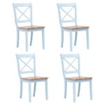 Elegant Set of Four Solid Rubber Wood Dining Chairs in Grey with Natural Finish