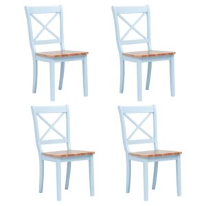 Elegant Set of Four Solid Rubber Wood Dining Chairs in Grey with Natural Finish