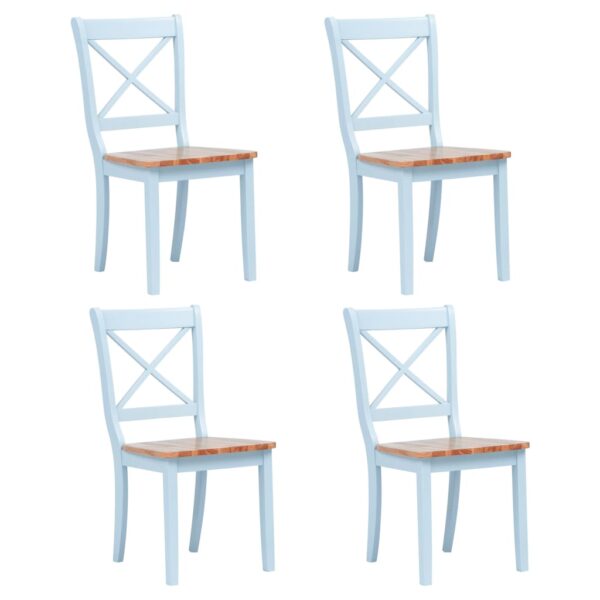 Elegant Set of Four Solid Rubber Wood Dining Chairs in Grey with Natural Finish