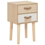 Rustic Solid Wood Bedside Cabinet Nightstand with Leather Handle Drawers