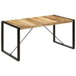 Solid Mango Wood Industrial Dining Table Polished Lacquered Steel Legs Brown Black