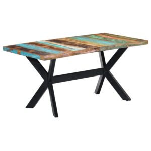 Rustic Industrial Solid Reclaimed Wood Dining Table Polished Lacquered Steel Legs