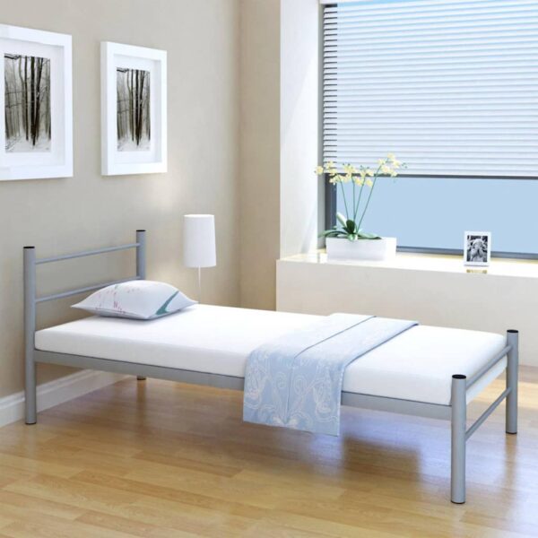 King Single Size Metal Bed Frame Durable Grey Finish Comfort Slats Elegant Design